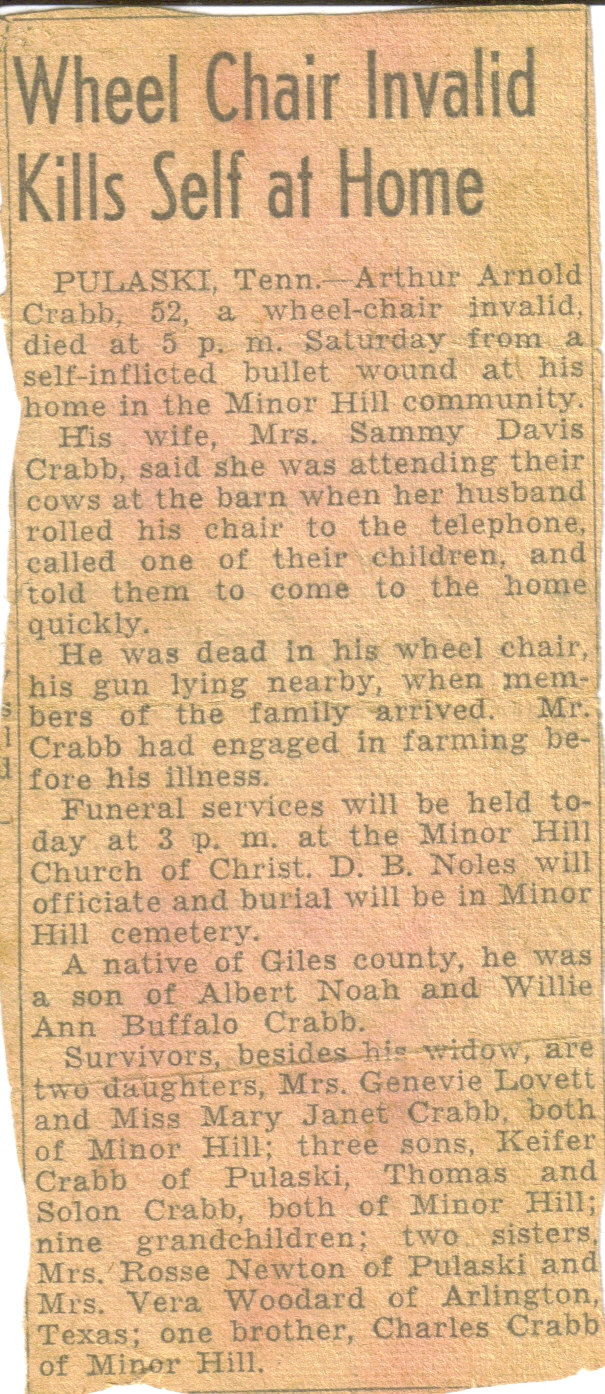 Arthur Arnold Crabb, (b: 11/28/1897 d: 7/22/1950)- my Great-grandfather